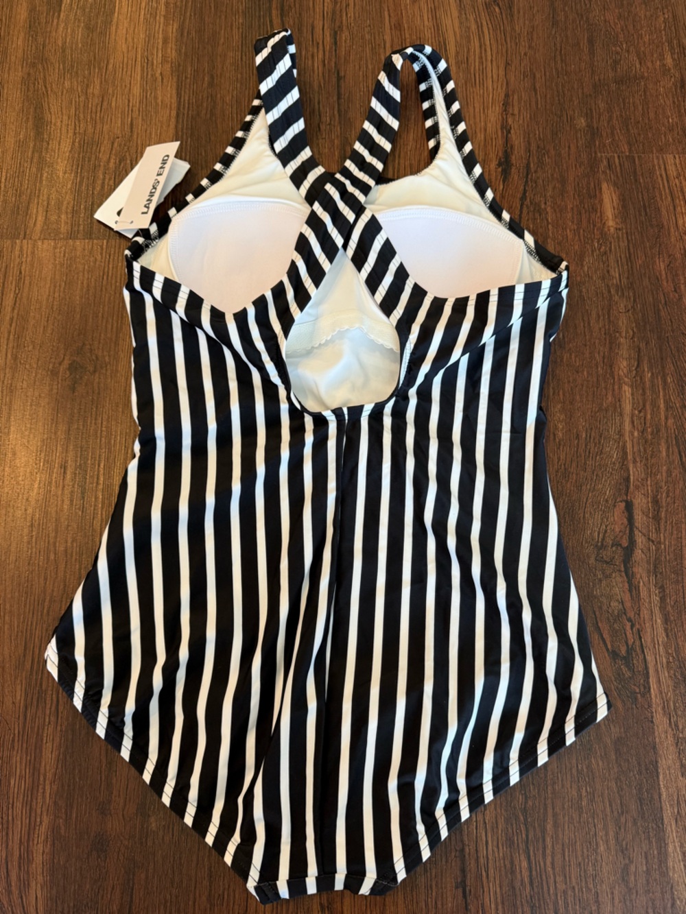 Lands' End Navy and White Striped One-Piece Swimsuit - Picture 2 of 3